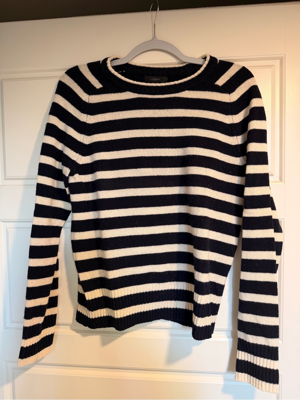 J. Crew Navy and White Striped Crewneck Sweater